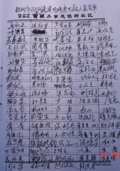 图片：湖北随州市居民连续一个多月以来发起静坐抗议政府建变电站，有数千名居民签名反对（志愿者）