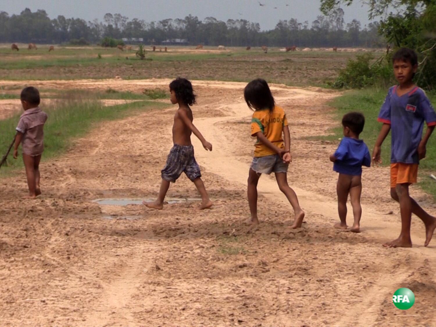 ក្មេងៗ​នៅ​ក្នុង​ភូមិ​នា​សង្កាត់​ប្រាសាទ ក្រុង​បាវិត ខេត្ត​ស្វាយរៀង ថ្ងៃ​ទី​១១ ខែ​សីហា ឆ្នាំ​២០១៦។ RFA/Choup Sereyroth