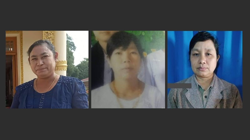 ထောင်ဒဏ်တစ်သက်တစ်ကျွန်း ချခံရသည့် ဒေါ်အေးအေး၊ CDM ဆရာမ ဒေါ်သိန်းလှ၊ ဒေသခံ ဒေါ်ခင်ပြည့်ပြည့်ထွန်းတို့ကို တွေ့ရစဉ်။ (Photo: Indaw revilution IR)