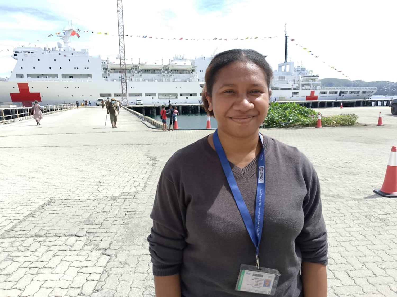 Ayisha Gizoria, a Papua New Guinean dental student, volunteered at the triage station during the Silk Road Ark's visit to Port Moresby, April 11, 2026.