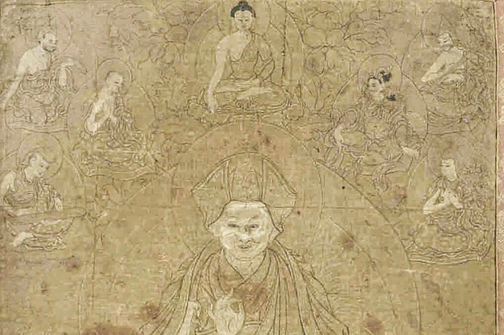 绘制于17世纪的四世班禅喇嘛像(唐卡),扎什伦布寺藏。
