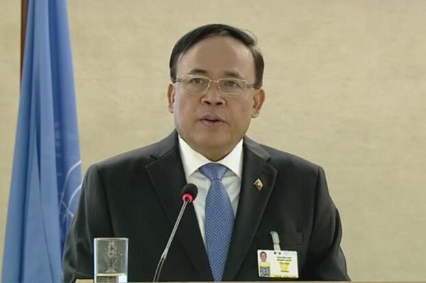 ပြည်ထောင်စုဝန်ကြီး ဦးကျော်တင်ကို ဖေဖော်ဝါရီ ၂၆ ရက်နေ့က ကုလသမဂ္ဂလူ့အခွင့်အရေးကောင်စီအစည်းအဝေးတွင် တွေ့ရစဉ်။