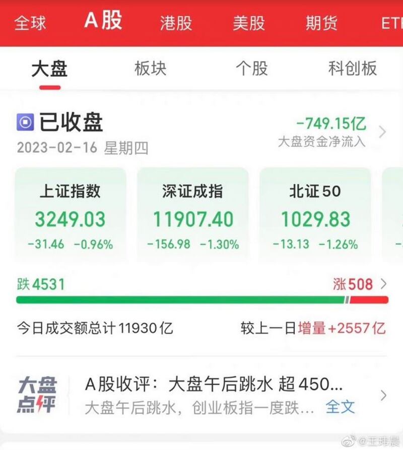 中國上海、深圳等證券交易所,四千多隻股票下跌。(網絡圖片 / 古亭提供)