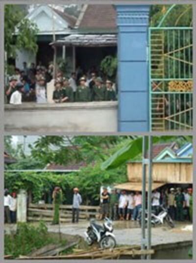 Công an bộ đội bao vây giáo điểm con Cuông. Tháng 7, 2012. RFA screen capture