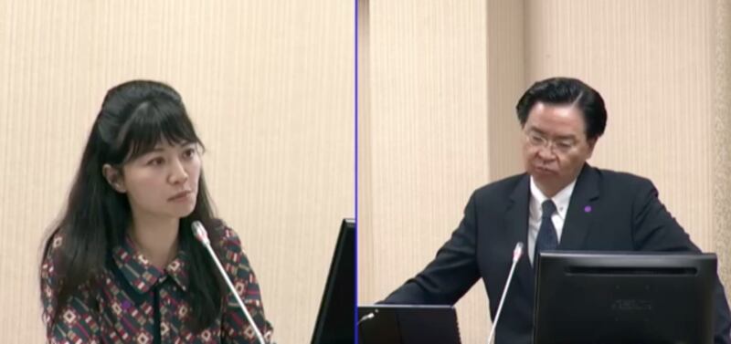 民进党立委高嘉瑜在立法院质询台湾外交部长吴钊燮。(截图自立法院官网)