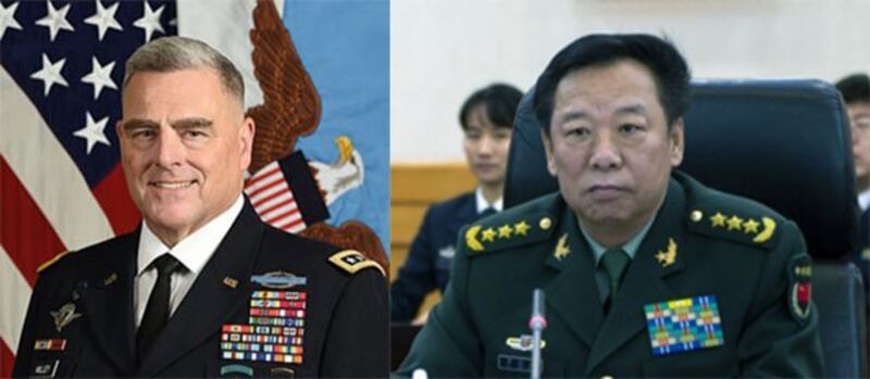 美国参谋长联席会议主席米利（Mark Milley，图左）至今未与中国军委联合参谋部参谋长李作成（图右）会谈。（维基百科）