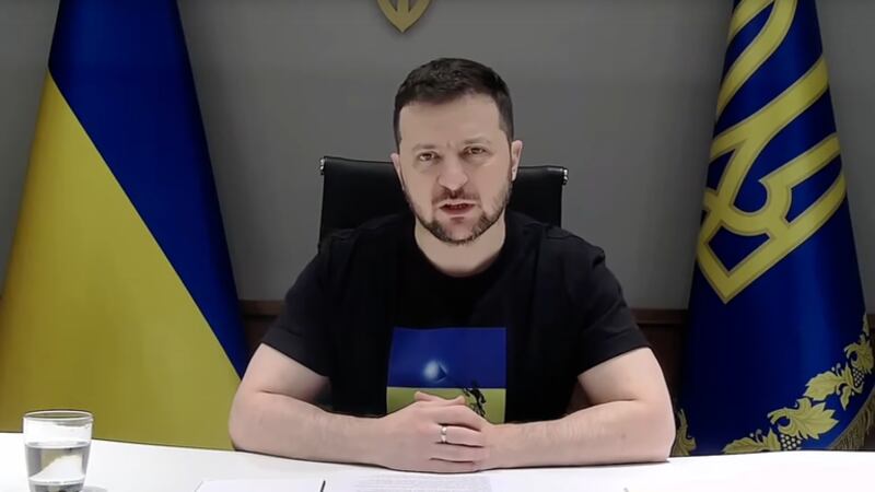 Ukrainian President Volodymyr Zelenskyy addresses the Shangri-La Dialogue security forum in Singapore, June 11, 2022. Credit: Screenshot/BenarNews