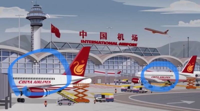 卡通剧《南方公园(South Park)》把台湾的China Airlines （中华航空）误认为中国企业。（截图自网路）