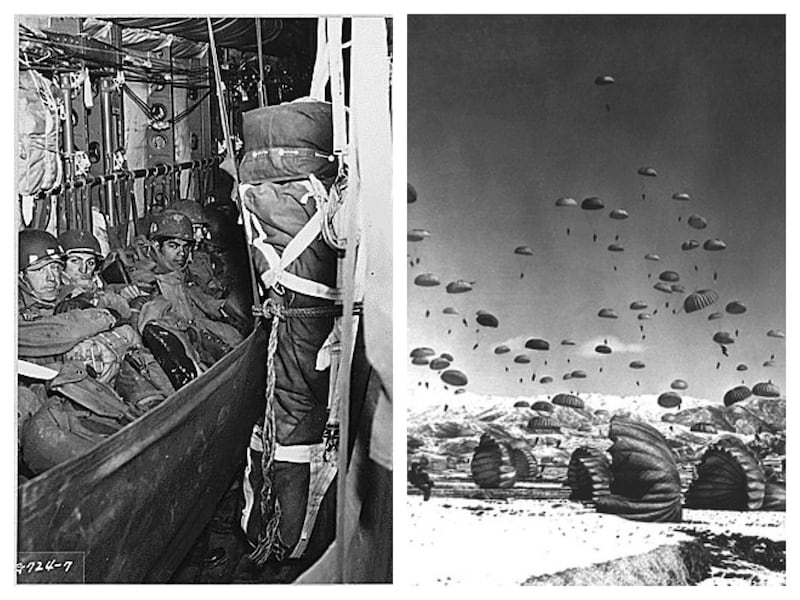 1951年3月23日,美第187空降团在汶山里执行空降作战。(来自维基百科)