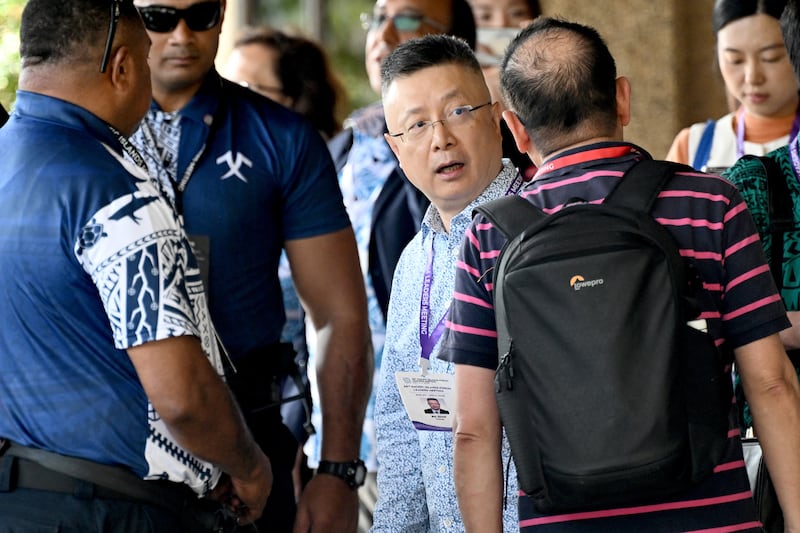 China's special envoy for Pacific Affairs Qian Bo leaves after attending the Pacific Islands Forum Leaders Meeting in Koror, Sept. 1, 2026.