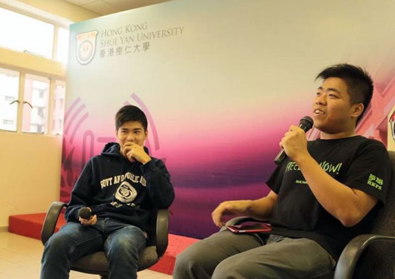 2014年11月7日﹐學聯副秘書長岺敖暉認為，泛民是否決定五區總辭公投，對與學聯跟政府達成共識的影響不大。（學聯提供）