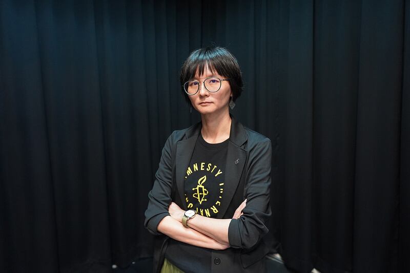 国际特赦组织台湾分会秘书长邱伊翎表示,在台重演《5月35日》反应佳与随着中国对全球威胁越大有关。(记者李宗翰摄)