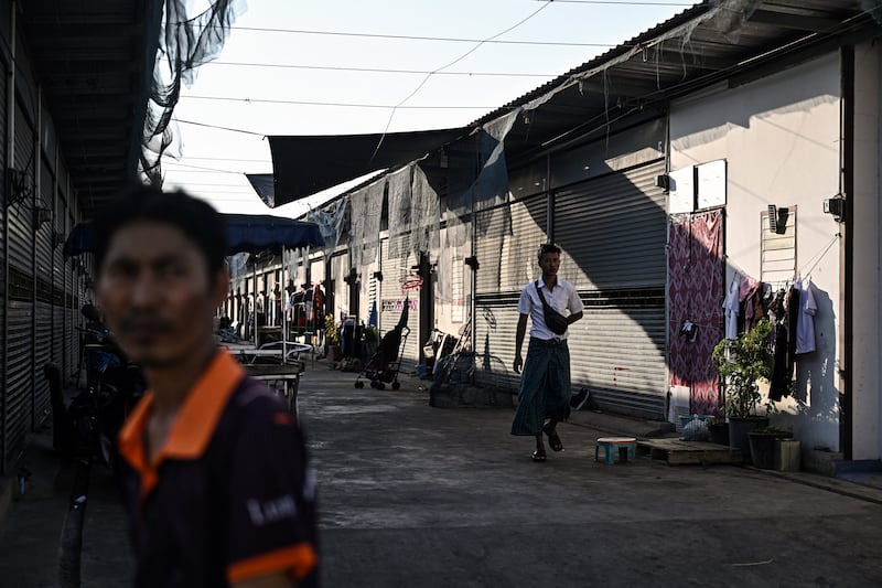 Myanmar migrant workers outside their accommodations in Samut Sakhon, Thailand, Jan. 26, 2025.