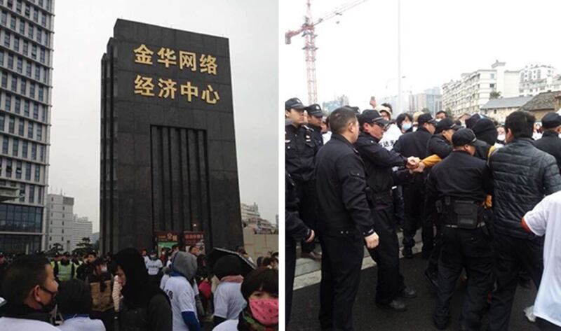 業主其後被保安團團包圍，之後更遭近百警察驅趕離開。（業主攝）
