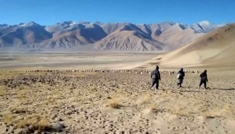 Nomads in Kakjung in Ladakh, India, are chased away from grazing areas near the border of India and Chinese-controlled Tibet, Jan. 2, 2024. (Kunsang Namgyal/video screenshot)