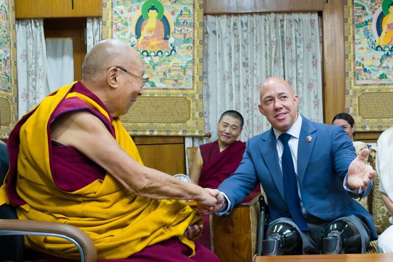 Rep. Brian Mast, R-Fla., chairman of the House Foreign Relations Committee, meets the Dalai Lama in Dharamsala, India, Sept. 30, 2026.