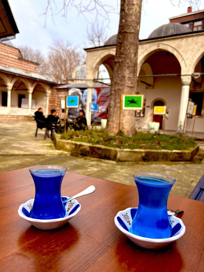 شەرقىي تۈركىستان ۋەخپىسىنىڭ مەركىزىگە جايلاشقان تۈركىستان مەدەنىيەت مەركىزى ۋە تۈركىستان قەھۋەخانىسىدا يېڭى ئۇسۇلدا تەييارلانغان، «تۇرانيۇم» دەپ نام بېرىلگەن كۆك بايراق رەڭگىدىكى چاي. 2025-يىلى 20-فېۋرال، ئىستانبۇل