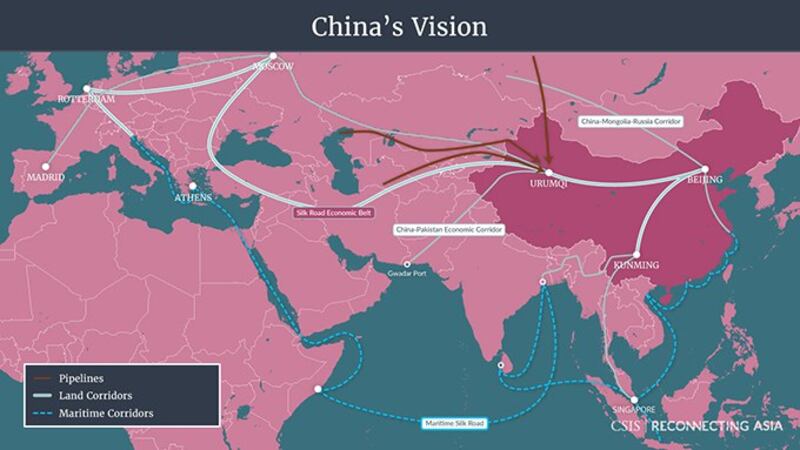 中国的“一带一路”示意图(CSIS)