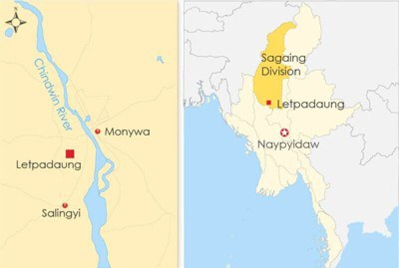 The map shows Letpadaung in northwestern Myanmar's Sagaing region.