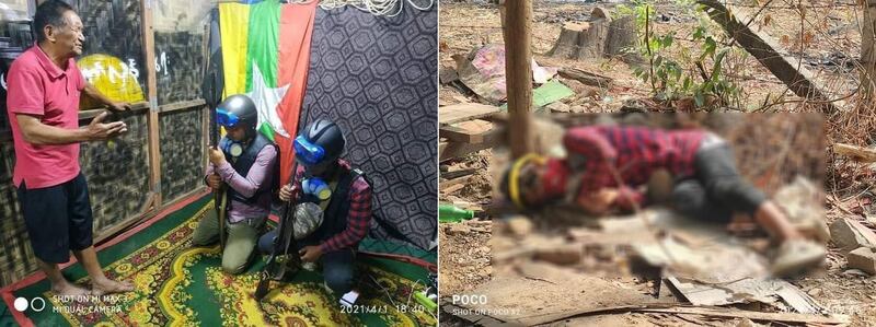 四月一日一对兄弟赴远地抗议前向父亲下跪告别。下午弟弟就遭军方射杀身亡。(杜可可提供)