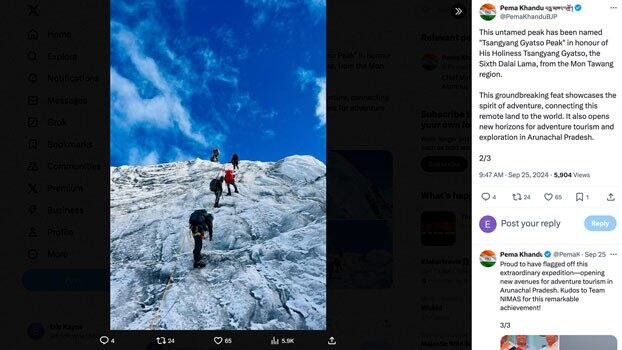 Indian mountaineers name peak claimed by China after Dalai Lama