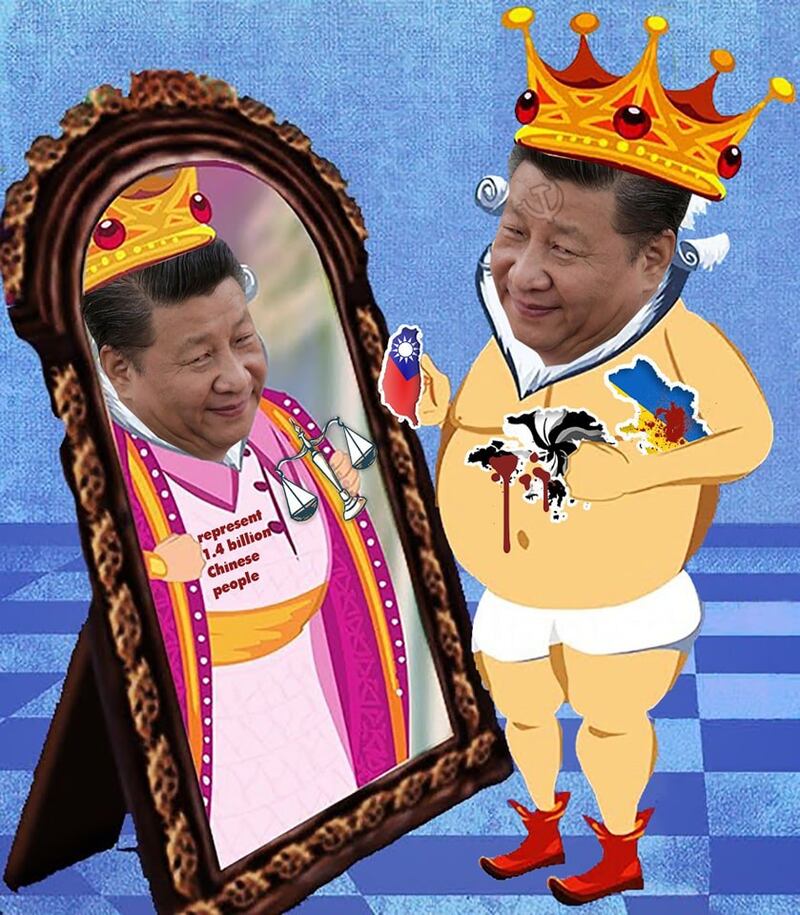 引发冲突的讽刺习近平巨型漫画海报，目前被中国使馆收起。 （示威主办方提供）