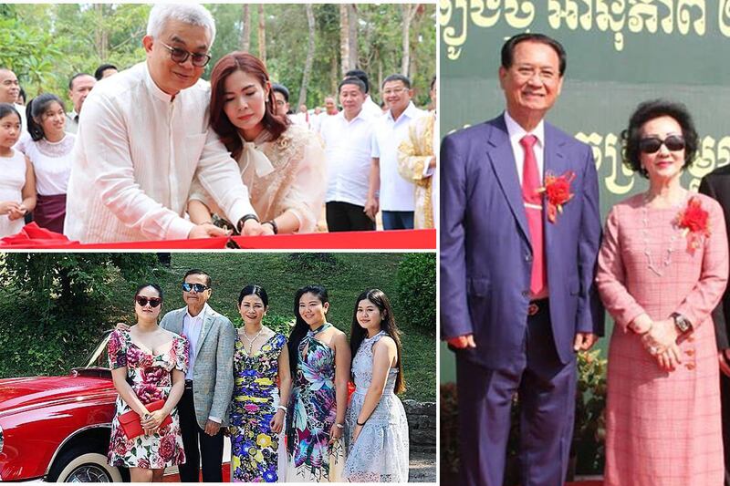 លោក អូន ព័ន្ធមុនីរត្ន និងប្រពន្ធ អ្នកស្រី អឹម ប៉ូលីកា (លើ), ក្រុមគ្រួសារលោក នេត សាវឿន-អ្នកស្រី ហ៊ុន គីមឡេង និងកូនស្រី (ក្រោម), អ្នកស្រី ជឹង សុភាព ហៅយាយ ភូ និងប្តី លោក ឡៅ ម៉េងឃីន (ស្តាំ)។