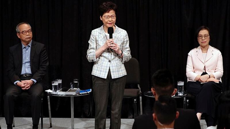 2019年9月26日，香港特首林郑月娥与市民首次对话。（美联社） 