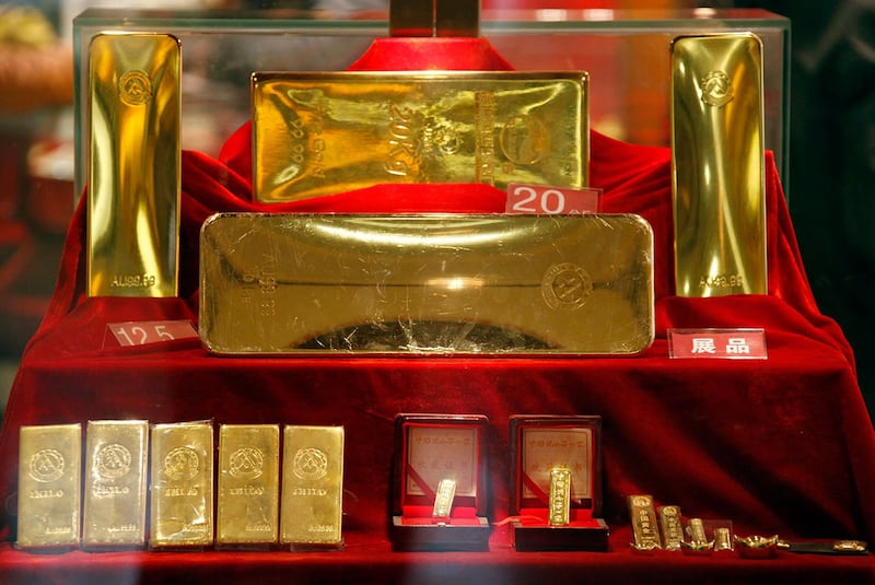 北京最大的金店的展示金条(路透社)