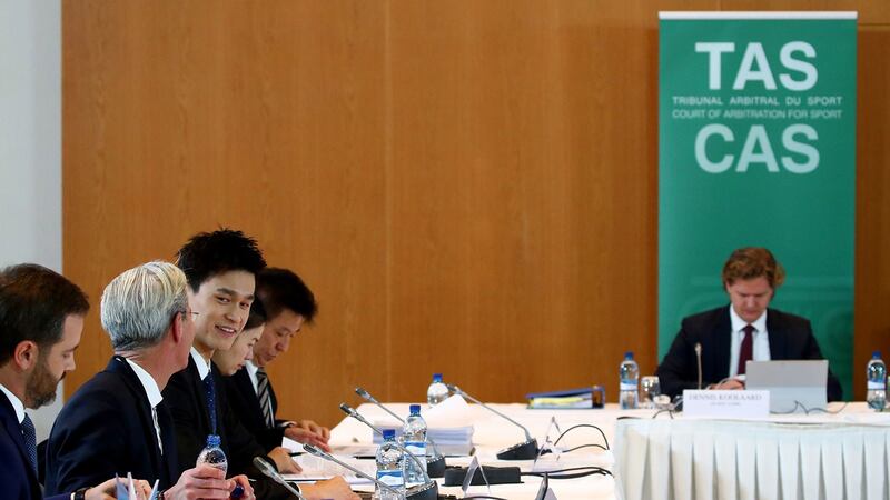 2019年11月15日，瑞士蒙特勒国际体育仲裁法庭就中国游泳超级明星孙杨拒绝兴奋剂测试一案举行公开听证会。（路透社）