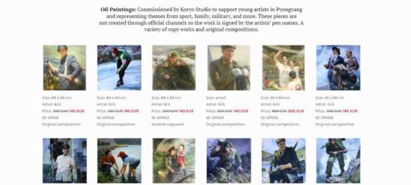 영문으로 된 이탈리아의 ‘북한 예술 갤러리'(North Korean Art Gallery) 웹사이트에서 만수대창작사 그림이 버젓이 판매되고 있다.