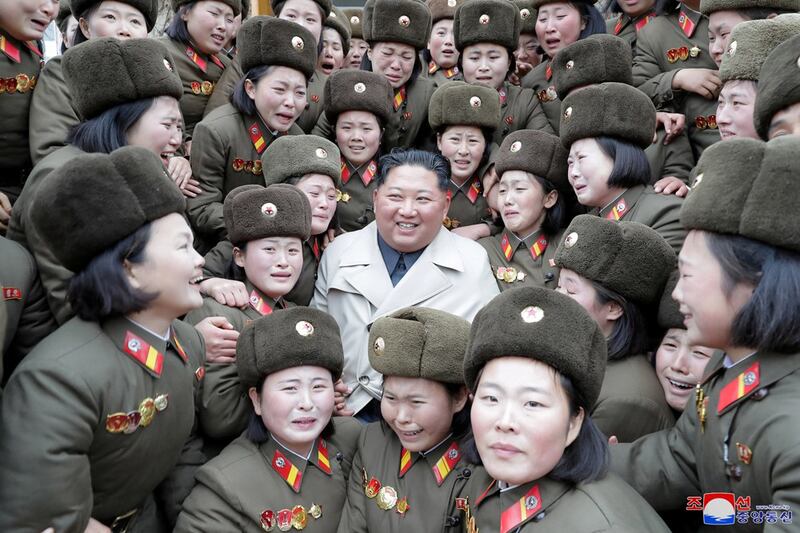Kim Jong Un inspects a female company in Unit 5492 of the Korean People's Army in this picture released Nov. 25, 2019. (KCNA via Reuters)