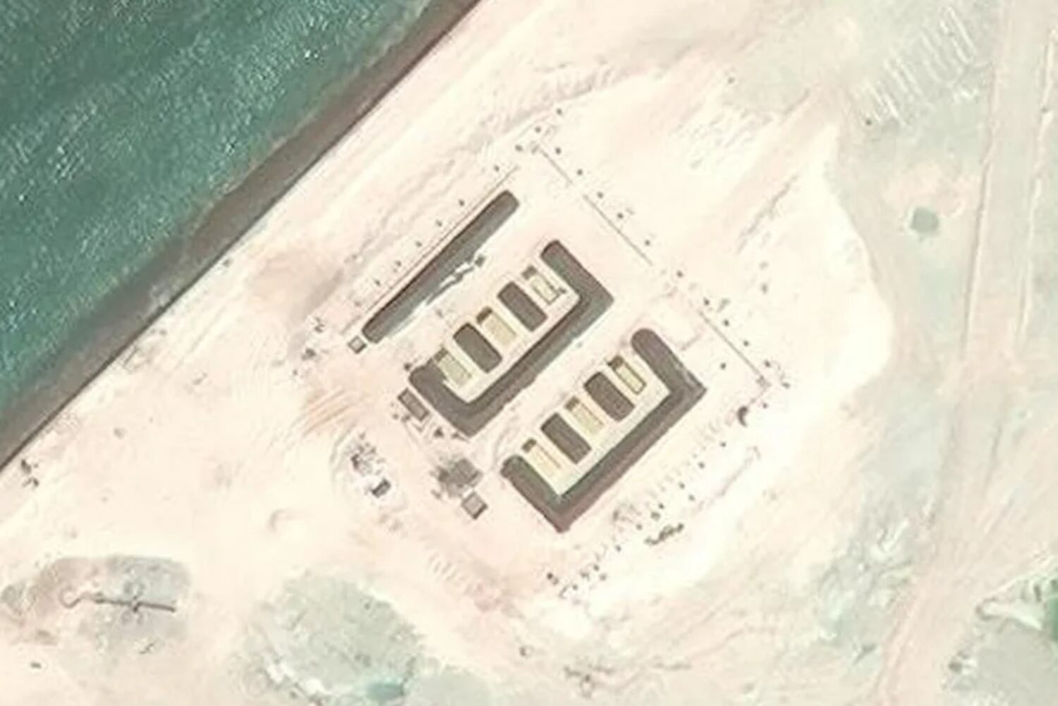 Suspected military structure on Barque Canada reef, Oct. 2, 2024.