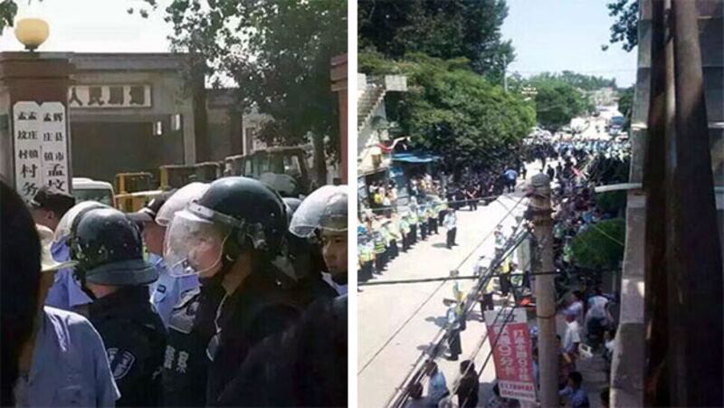2015年7月4日,輝縣派出大批警員進村抓人。(村民提供)
