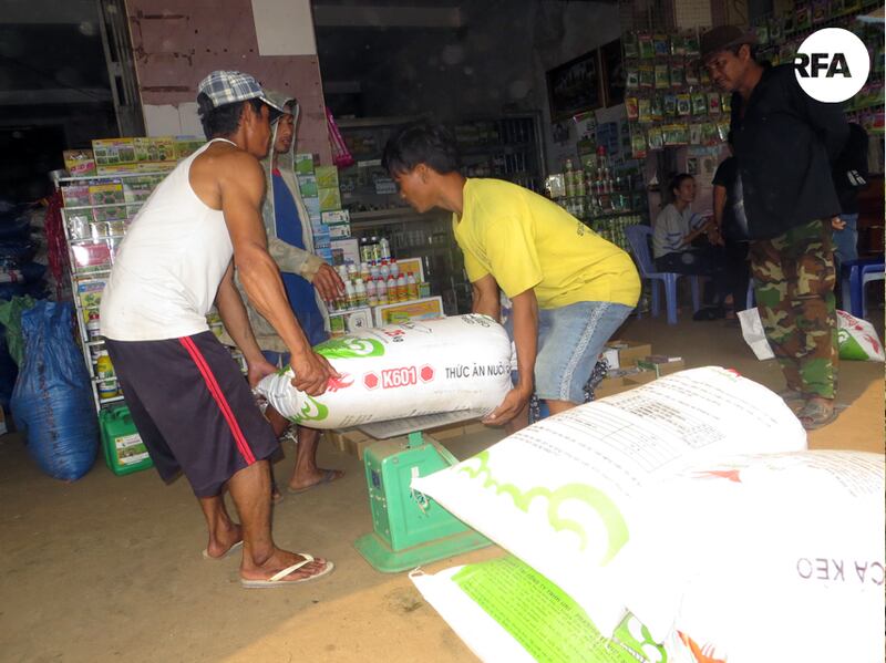 ឈ្មួញ​ទិញ​គ្រាប់​សណ្ដែកបាយ នៅ​ក្រុង​កំពង់ឆ្នាំង ខេត្ត​កំពង់ឆ្នាំង កាល​ពី​ថ្ងៃ​ទី​៨ ខែ​មីនា ឆ្នាំ​២០១៧។ RFA/Chin Chetha