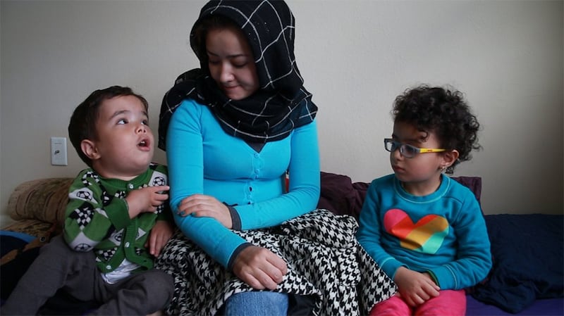 Mihrigul Tursun and her children in Virginia, Oct. 27, 2018. Credit: RFA