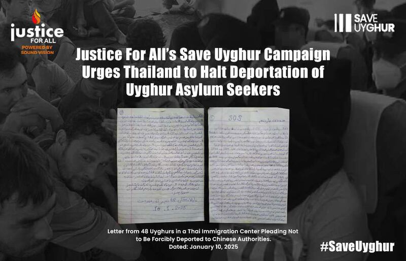تايلاند تۈرمىسىدە تۇتۇپ تۇرۇلۇۋاتقان 48 ئۇيغۇرلارنىڭ خىتايغا قايتۇرۇلۇشتىن ساقلىنىش ئۈچۈن دۇنيا جامائىتىگە يازغان مەكتۇپى. 2025-يىلى 10-يانۋار، تايلاند.