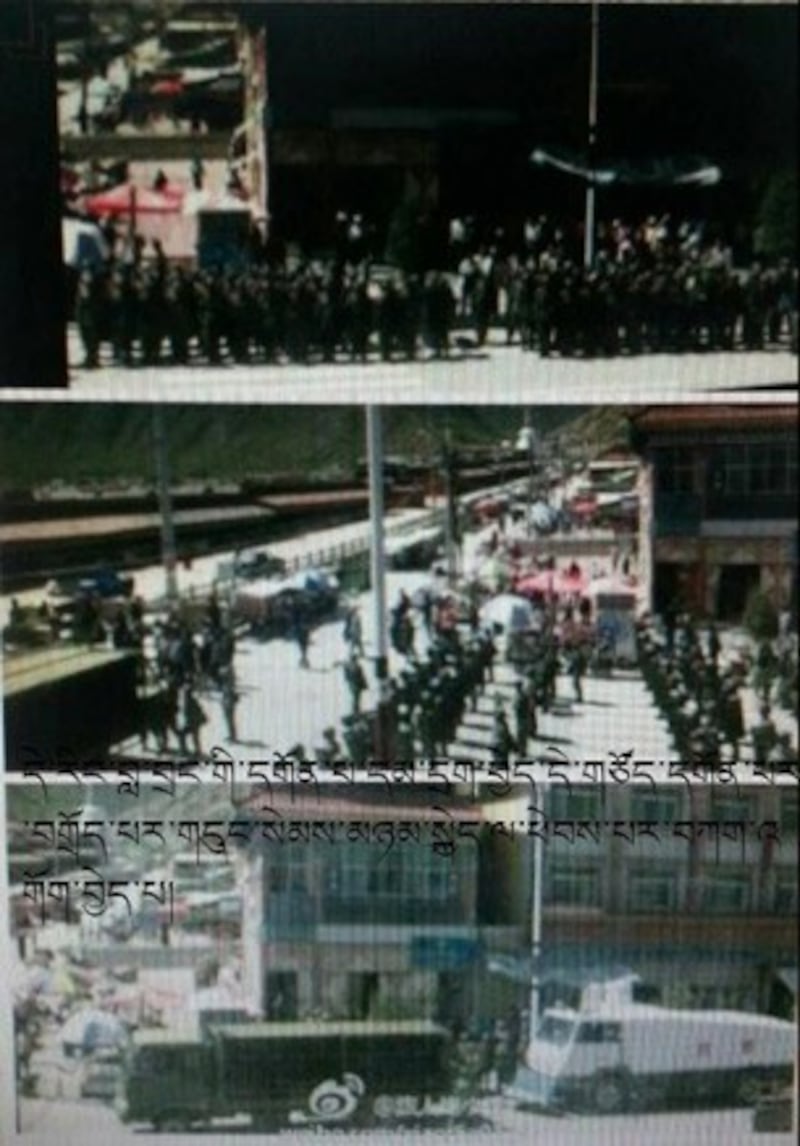 图片: 中共军警在夏河县城戒备。 (受访人提供/记者丹珍)