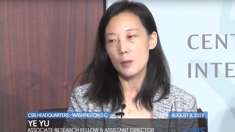 中国学者叶玉在会上发言(视频截图/CSIS)