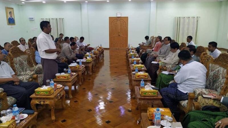 Rakhine state lawmakers meet with members of the Rakhine State Peace and Stability Supporting Committee to discuss measures for peace and stability in the troubled state, in Sittwe, western Myanmar's Rakhine state, April 10, 2019.