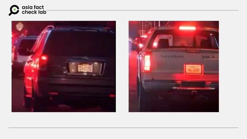 Fuzzy details such as the license plate numbers on police cars confirm that the image is AI-generated.