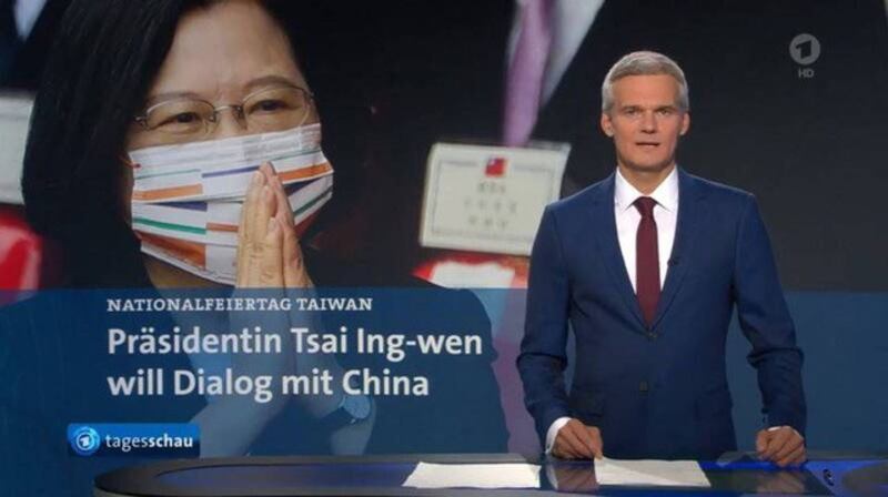 德国公共第一电视台(ARD)10日晚间报导台湾国庆。(图撷取自“Taiwan in Deutschland”脸书)