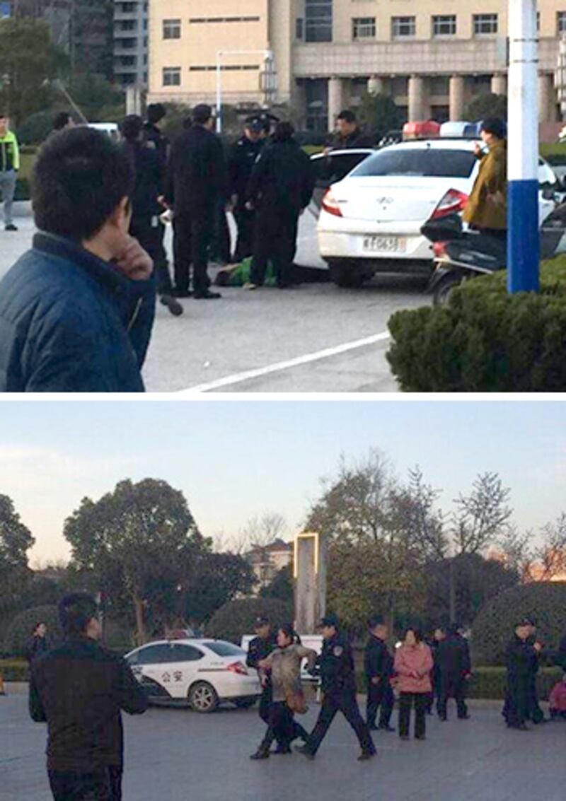 2015年3月3日,當局派來百多特警到場武力驅散,把業主帶走到派出所。(業主提供)