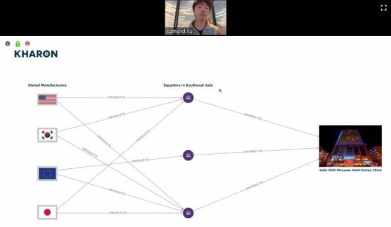  ‘카론'이 30일 ‘맥주 선적이 수백만 달러 어치의 북한 무역망을 드러내다'(Beer Shipments Uncap Multi-Million Dollar North Korea Trade Network)란 보고서와 관련해 개최한 회의에서 보고서 저자인 에드몬드 수(Edmund Xu) 제재담당 연구원이 미국, 한국, 유럽연합, 일본 등 다국적 기업이 제조한 물건들이 ‘다롄명해국제무역회사' 등을 통해 북한으로 들어가고 있다고 지적하고 있다.