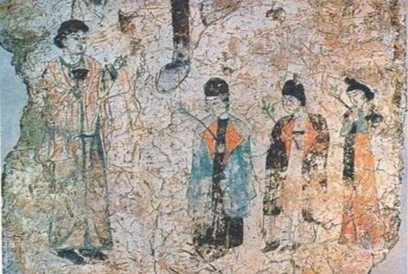 1905-يىلى تۇرپان قاراغوجا قەدىمىي شەھەر خارابىلىكىدىن تېپىلغان نېستۇرىيان دىنى مەزمۇنىدىكى تام رەسىملىرىدىن بىرى.