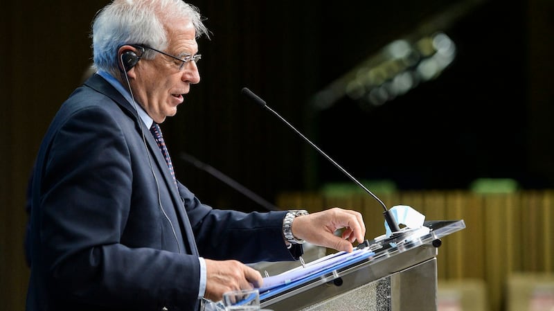 欧盟外交政策负责人博雷尔(Josep Borrell)2月21日在欧盟外交事务委员会的理事会上提到香港与俄罗斯、伊朗一直是欧盟外交事务委员会议程的重中之重。(法新社)