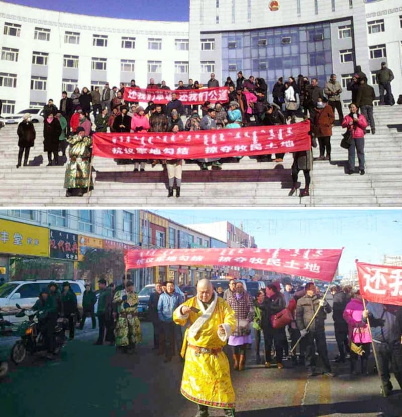 內蒙古四子王旗約200牧民1月30日到旗政府上訪,不獲官員接見。(照片來自南蒙古人權信息中心)