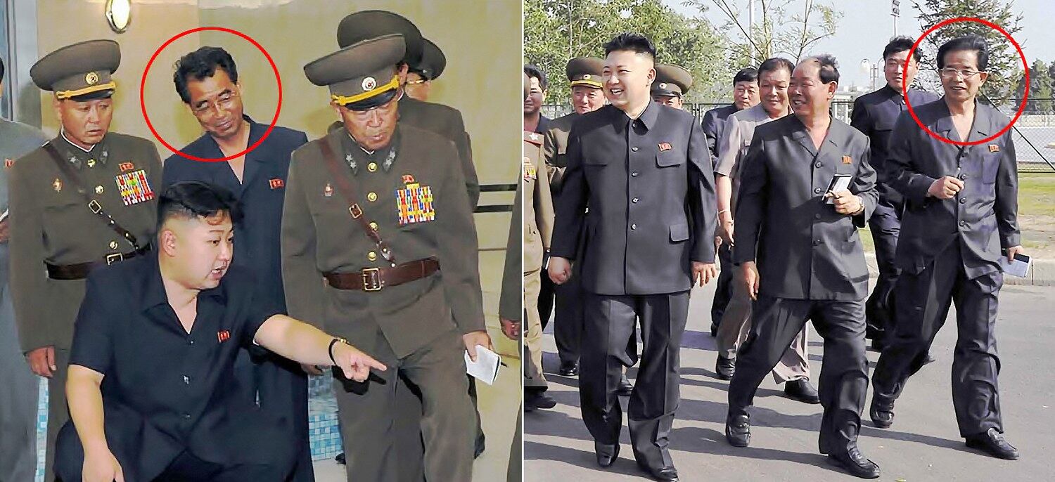 북한이 지난 2013년 12월 장성택 처형 이후 장성택 세력 제거작업을 지속하는 것으로 알려진 가운데 박춘홍(오른쪽 붉은 원)·량청송(왼쪽 붉은 원) 노동당 부부장도 숙청된 것으로 보인다. 연합뉴스가 대남선전용 웹사이트 '우리민족끼리'에 게재된 김정은 공개활동 기록을 분석한 결과 이들의 이름은 이미 처형된 장성택·리룡하·장수길과 마찬가지로 수행자 명단에서 모두 삭제된 것으로 확인됐다. 