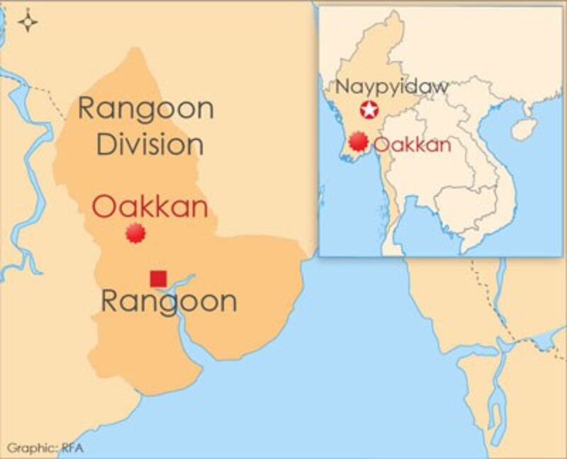 A map of Burma showing Oakkan township.