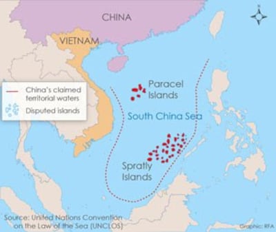 Bản đồ biển Đông và vùng chủ quyền "Lưỡi Bò" theo Trung Quốc.